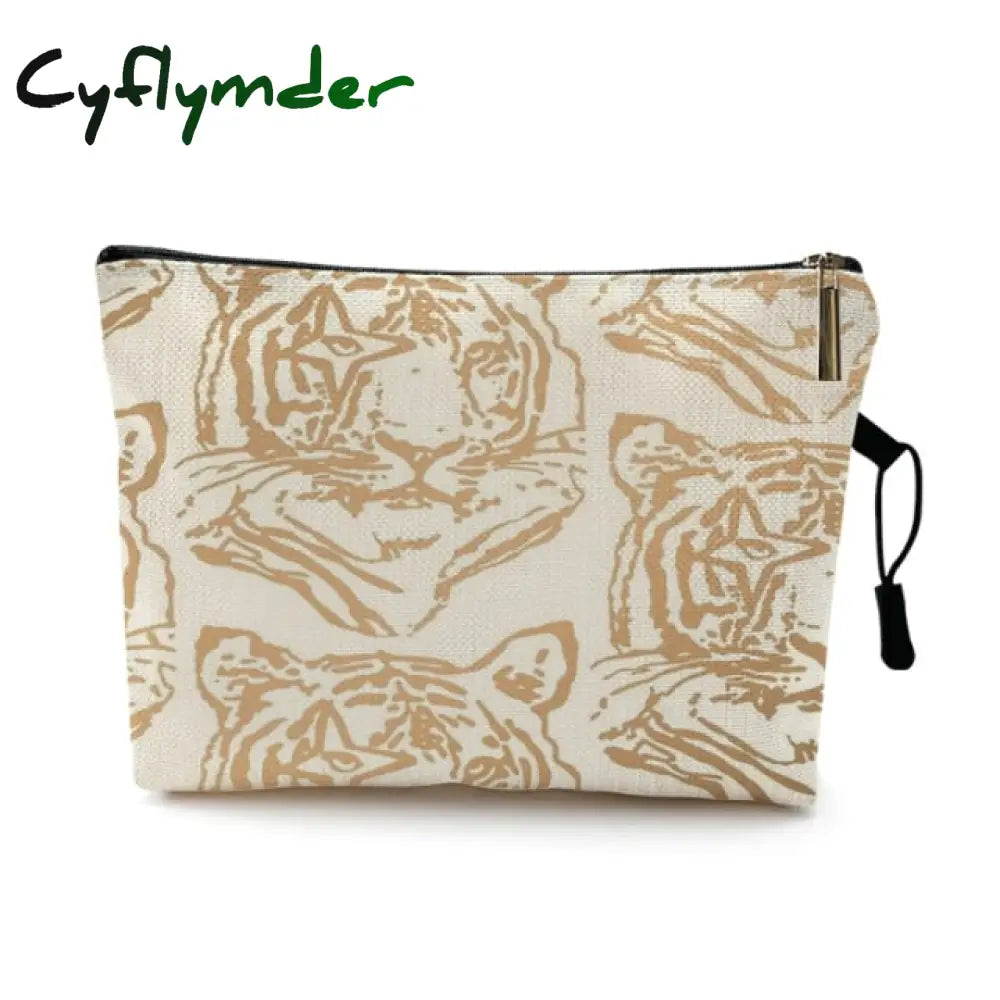 Water Resistant Makeup Bag Zebra Stripe Brown Pink Leopard Print Linen Cosmetic Organizer Women