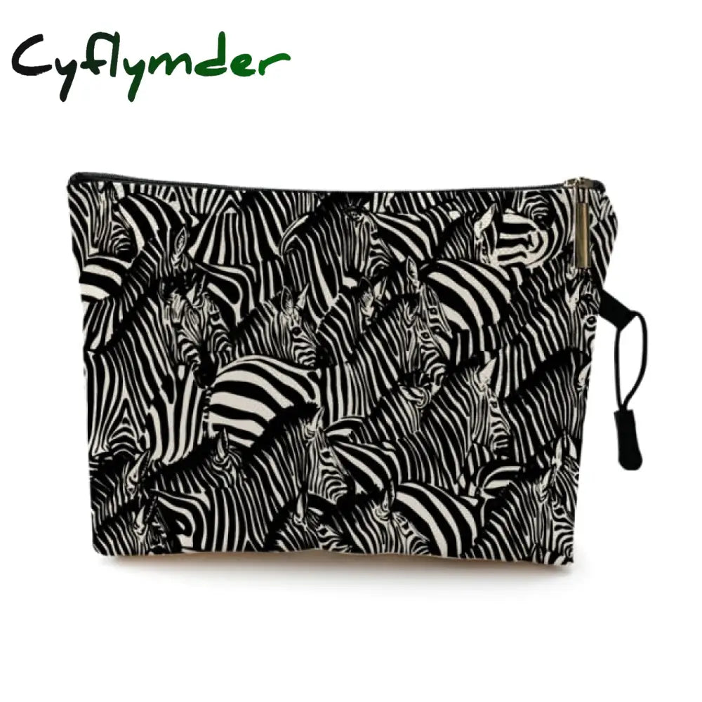 Water Resistant Makeup Bag Zebra Stripe Brown Pink Leopard Print Linen Cosmetic Organizer Women