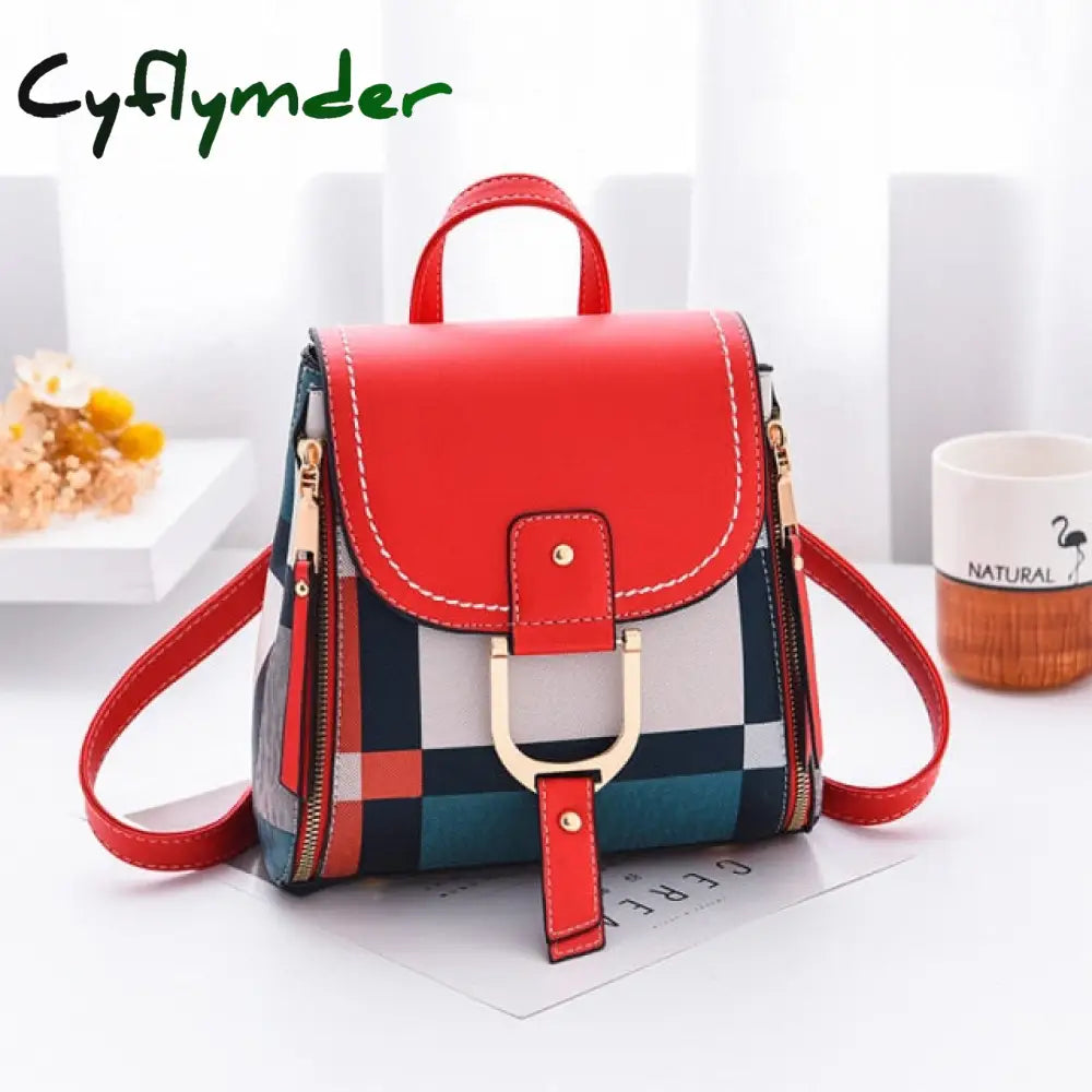 Women Backpack With Free Gift Multiple Using Grid Backpacks Female School Bag Girls Travel Purse Red