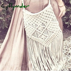 Women Crochet Fringed Shoulder Bag Hand-Woven Bohemian Beach Luxury Design Tassel Travel Crossbody