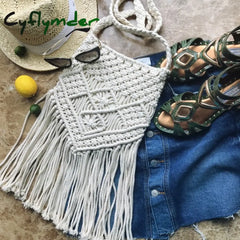 Women Crochet Fringed Shoulder Bag Hand-Woven Bohemian Beach Luxury Design Tassel Travel Crossbody