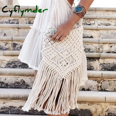 Women Crochet Fringed Shoulder Bag Hand-Woven Bohemian Beach Luxury Design Tassel Travel Crossbody