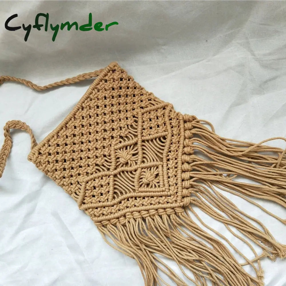 Women Crochet Fringed Shoulder Bag Hand-Woven Bohemian Beach Luxury Design Tassel Travel Crossbody