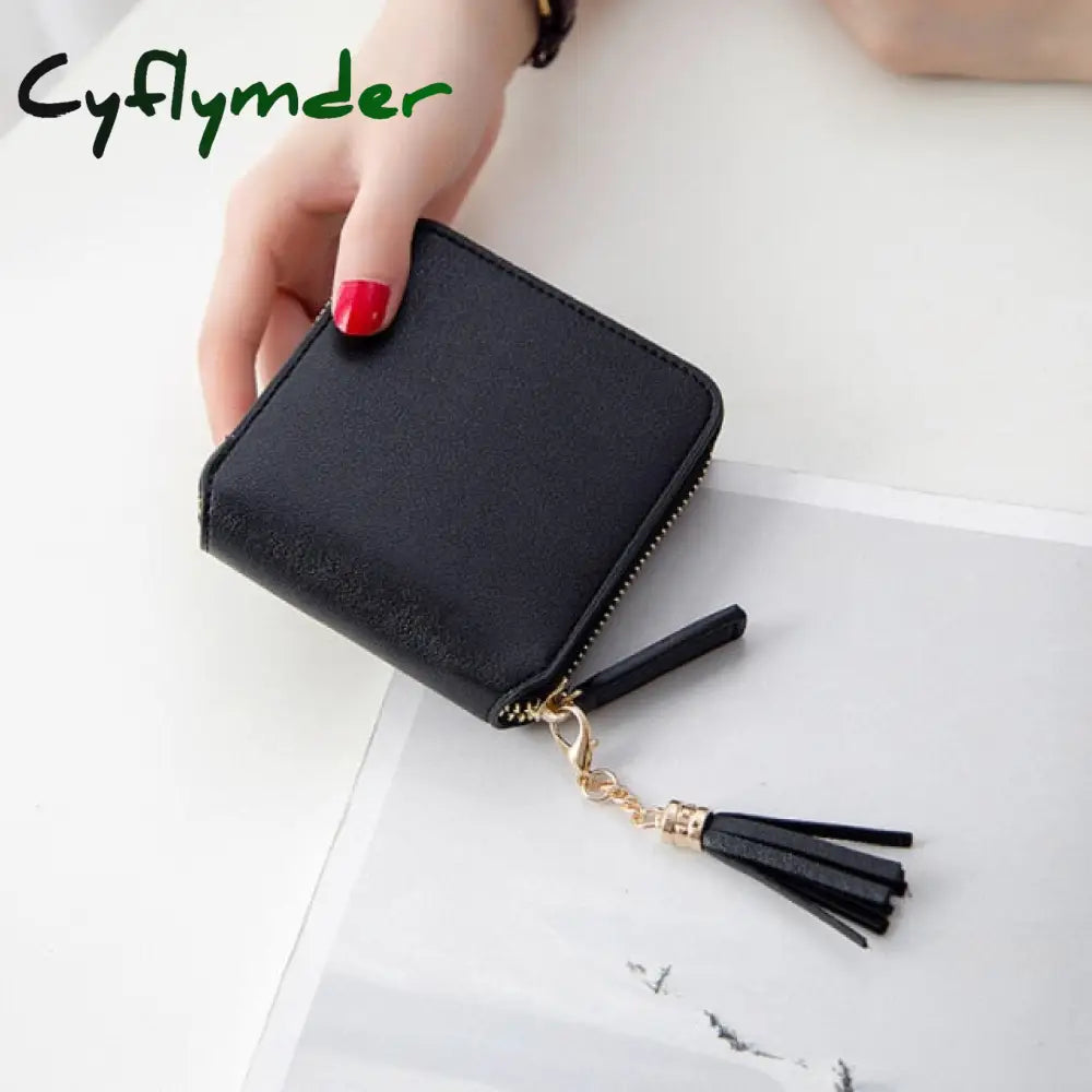 Women Fashion Short Wallet Female Korean Tassel Small Simple Square Zipper Lady Coin Purse Cute