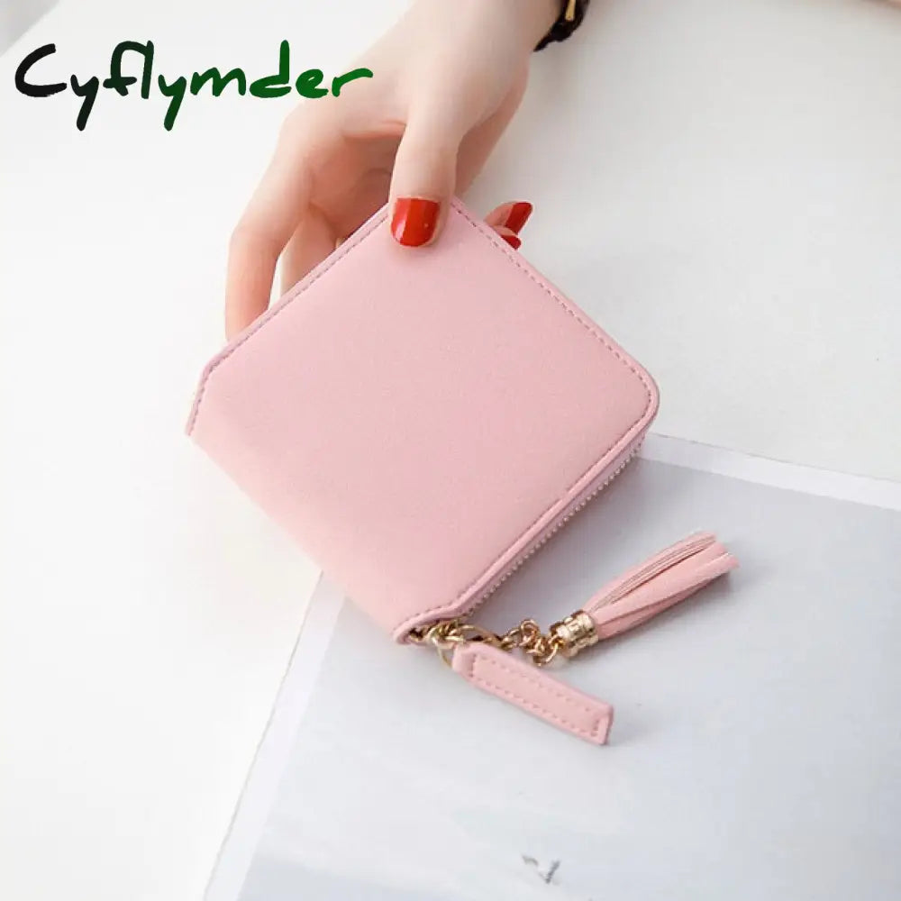 Women Fashion Short Wallet Female Korean Tassel Small Simple Square Zipper Lady Coin Purse Cute Pink