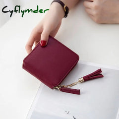 Women Fashion Short Wallet Female Korean Tassel Small Simple Square Zipper Lady Coin Purse Cute Red