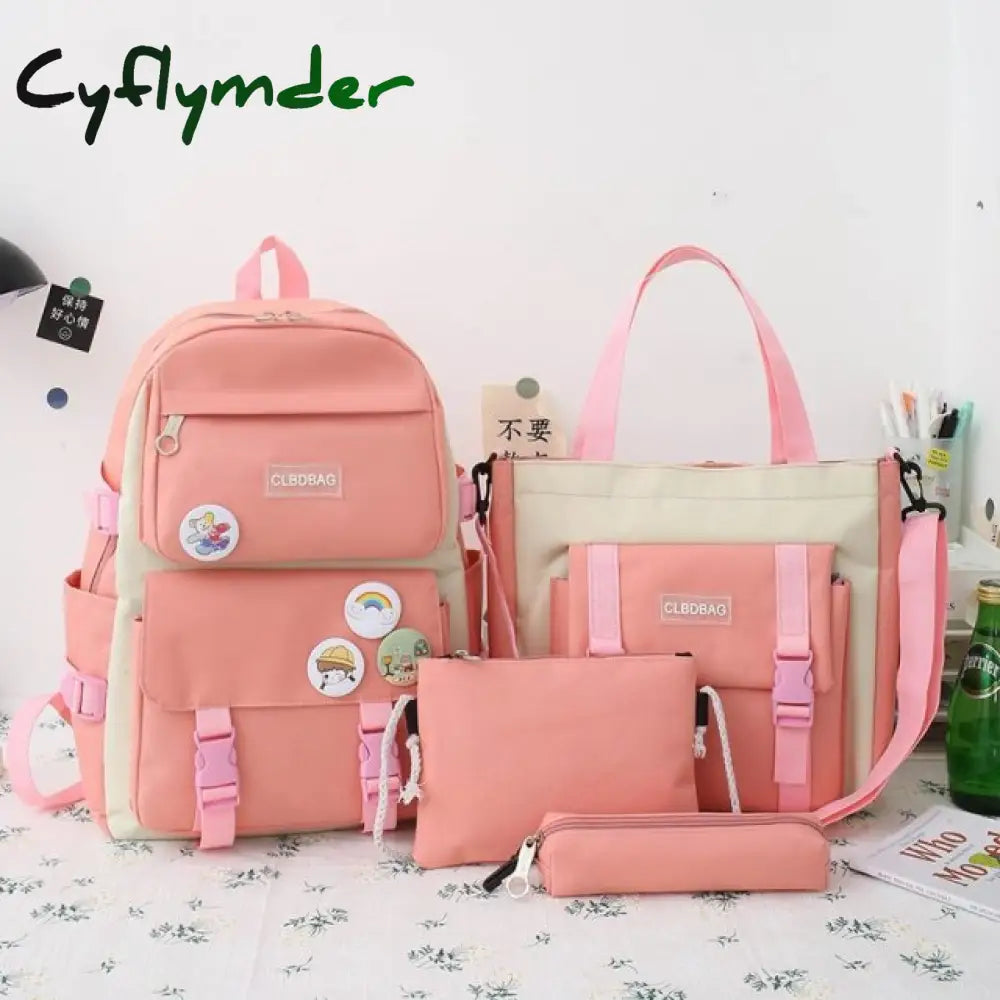 Women Laptop Backpack 4 Pcs Set Harajuku Canvas School Bags For Teenage Girls Kawaii College