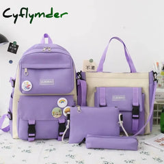 Women Laptop Backpack 4 Pcs Set Harajuku Canvas School Bags For Teenage Girls Kawaii College