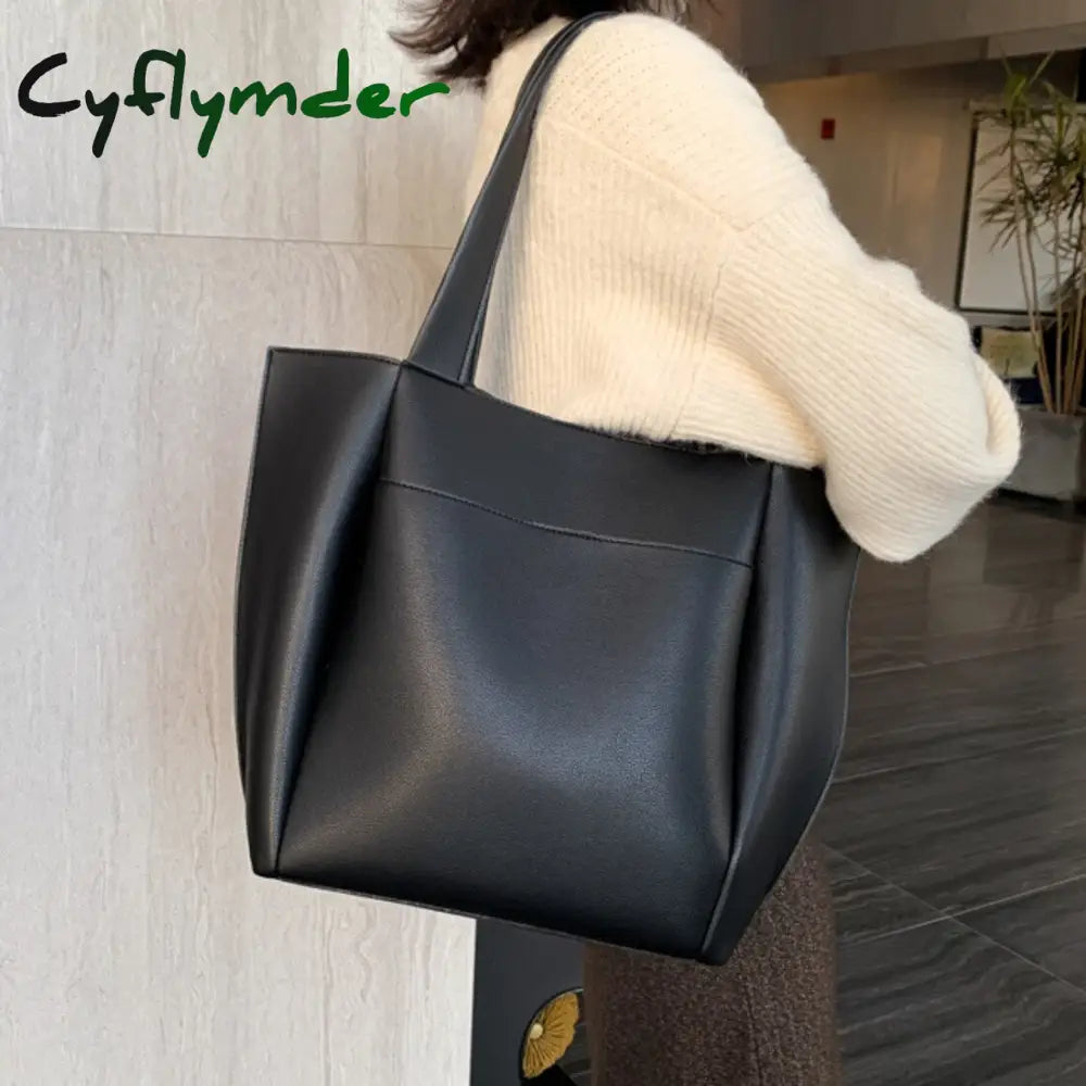 Women Large Capacity Top-Handle Bags High Quality Solid Color Pu Leather Shoulder Shopper For