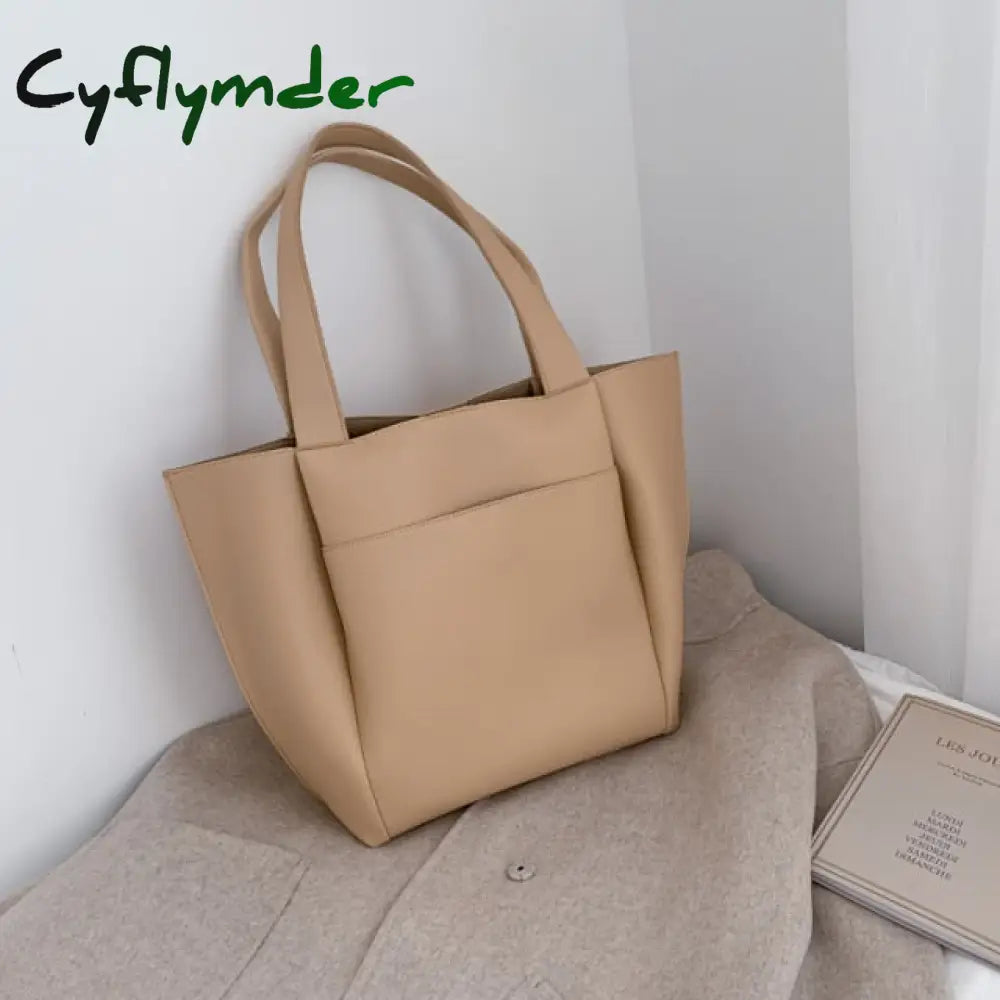 Women Large Capacity Top-Handle Bags High Quality Solid Color Pu Leather Shoulder Shopper For