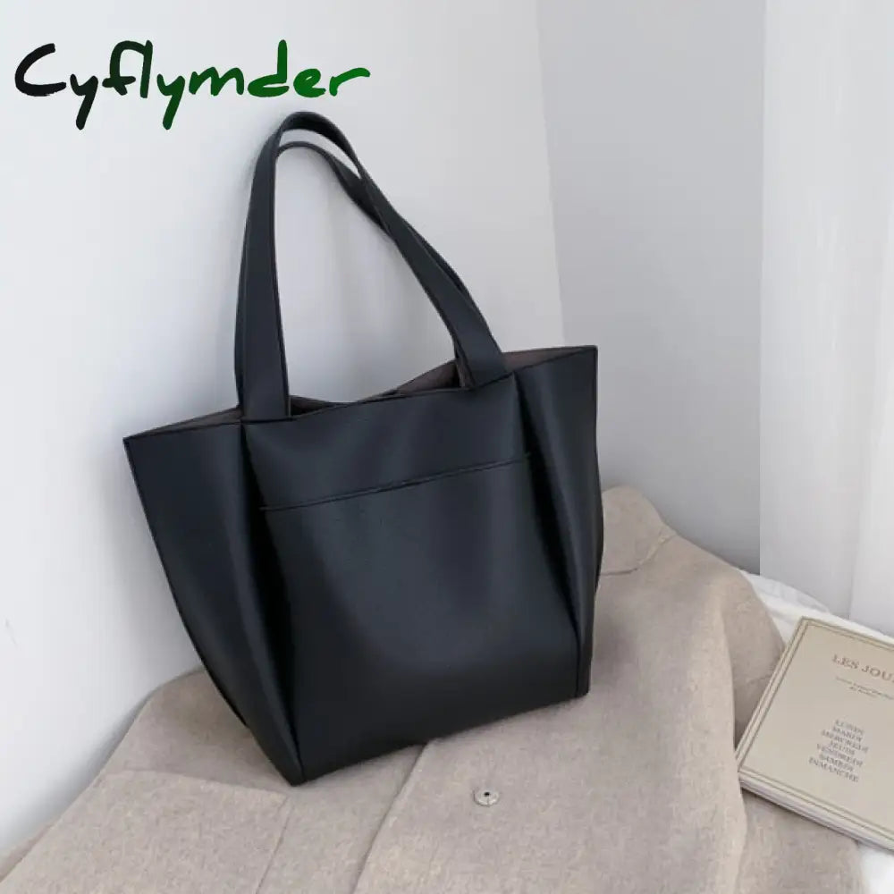 Women Large Capacity Top-Handle Bags High Quality Solid Color Pu Leather Shoulder Shopper For