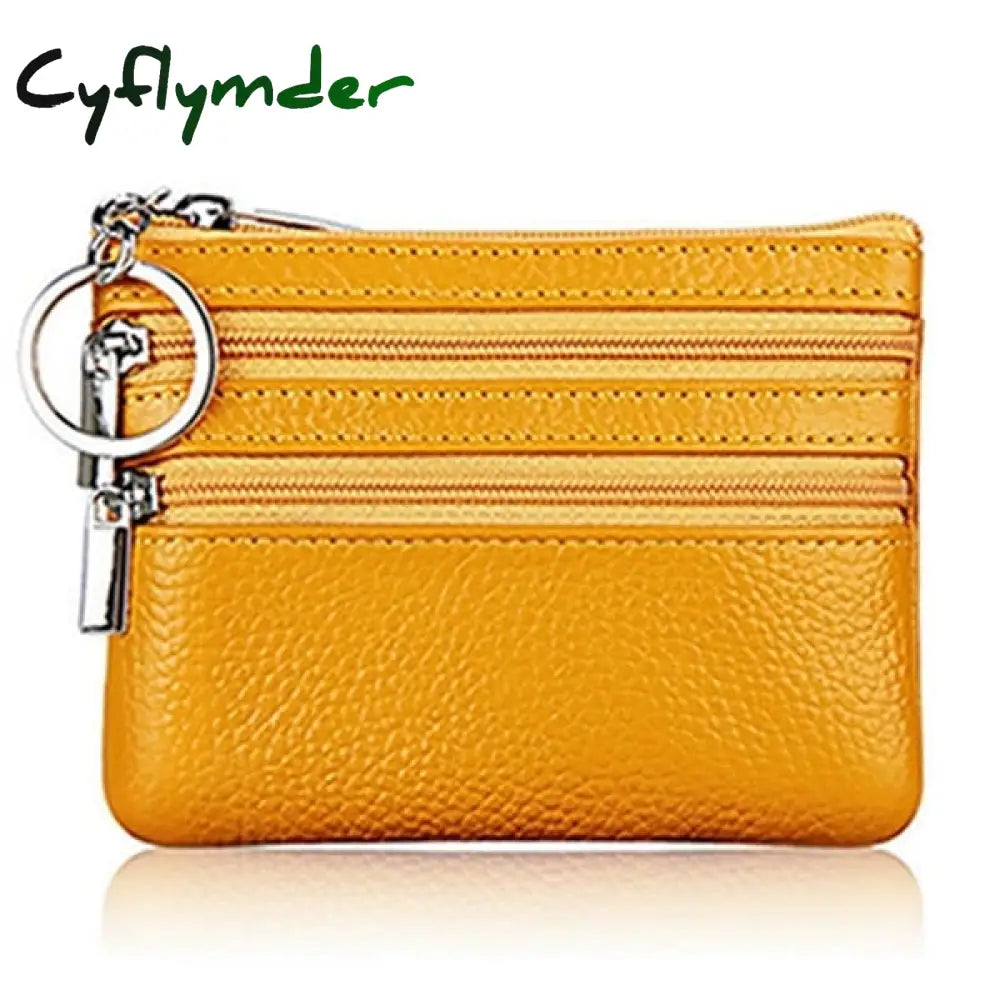 Women Man Leather Coin Purse Card Wallet Clutch Double Zipper Small Change Bag Yellow