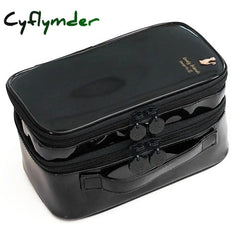 Women Pu Makeup Bag Black Double Layer Waterproof Toilettry Travel Organizer Beautician Case