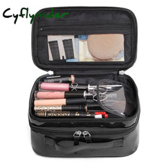 Women Pu Makeup Bag Black Double Layer Waterproof Toilettry Travel Organizer Beautician Case