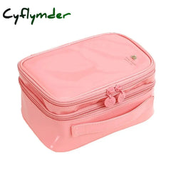 Women Pu Makeup Bag Black Double Layer Waterproof Toilettry Travel Organizer Beautician Case