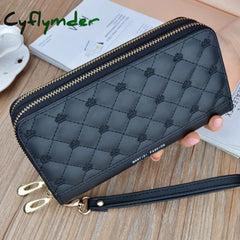 Women Wallet Long Crown Double Zipper Embroidery Thread Ladies Hand Multi-Card Fashion Wild Mobile