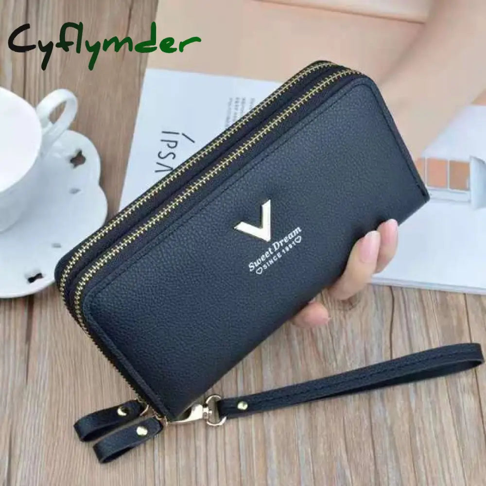 Women Wallet Long Crown Double Zipper Embroidery Thread Ladies Hand Multi-Card Fashion Wild Mobile