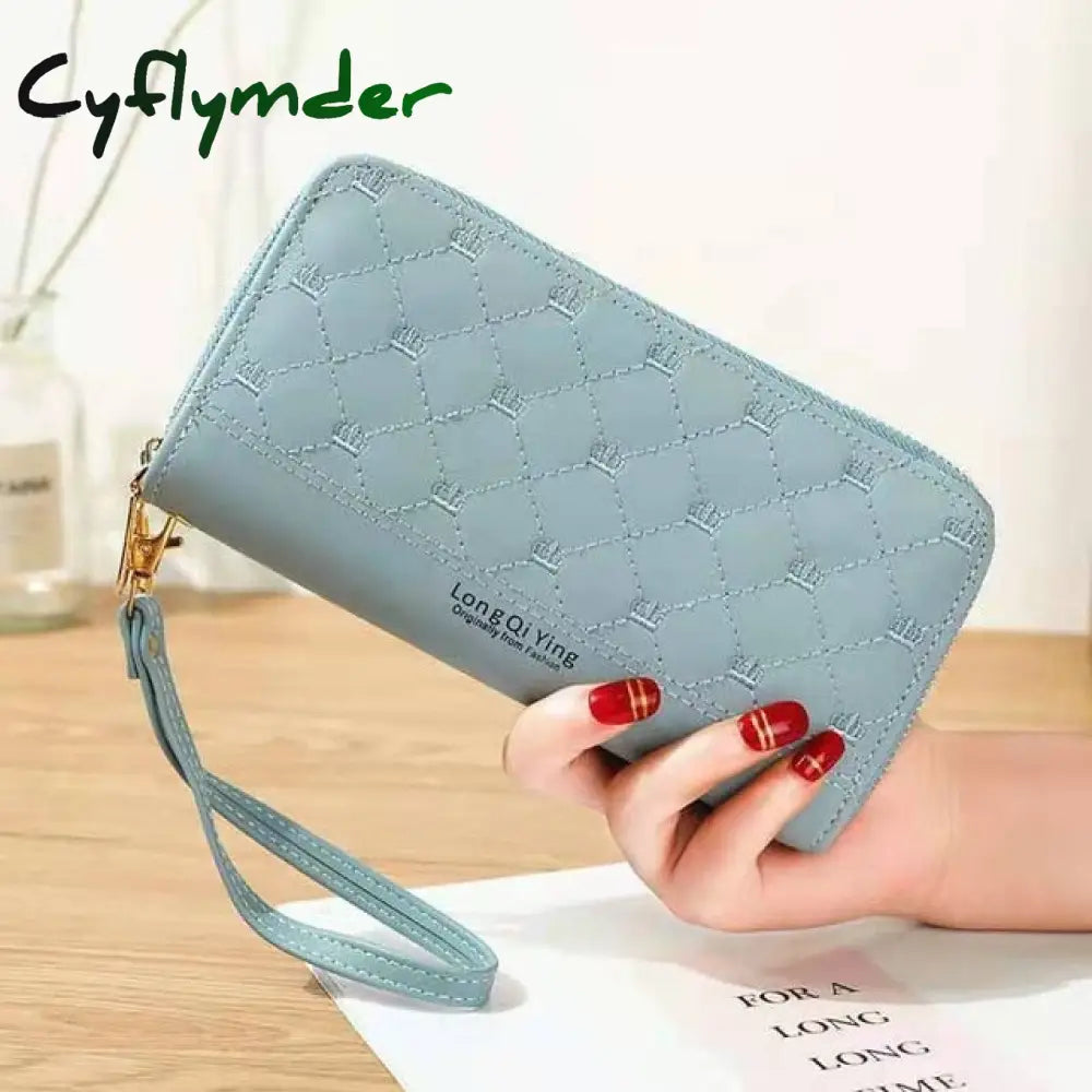 Women Wallet Long Crown Double Zipper Embroidery Thread Ladies Hand Multi-Card Fashion Wild Mobile