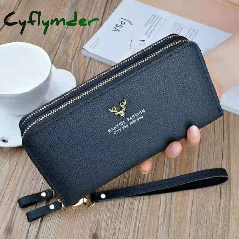 Women Wallet Long Crown Double Zipper Embroidery Thread Ladies Hand Multi-Card Fashion Wild Mobile