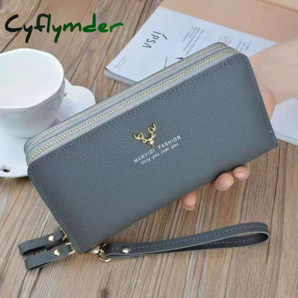 Women Wallet Long Crown Double Zipper Embroidery Thread Ladies Hand Multi-Card Fashion Wild Mobile