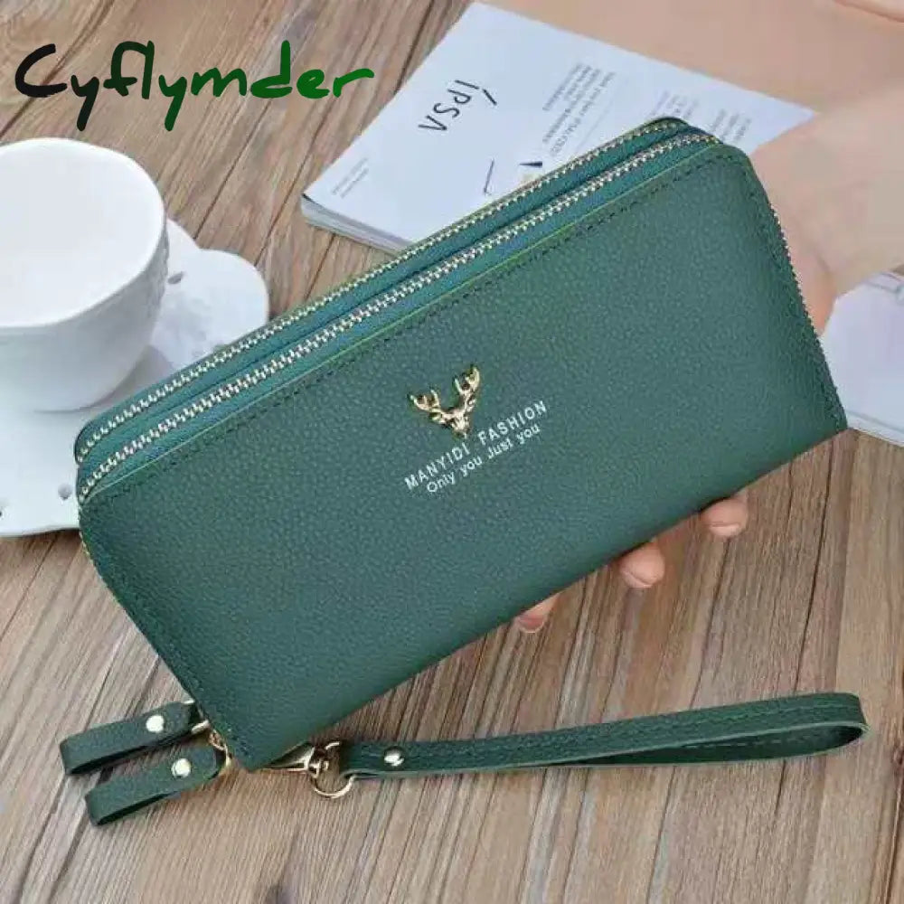 Women Wallet Long Crown Double Zipper Embroidery Thread Ladies Hand Multi-Card Fashion Wild Mobile