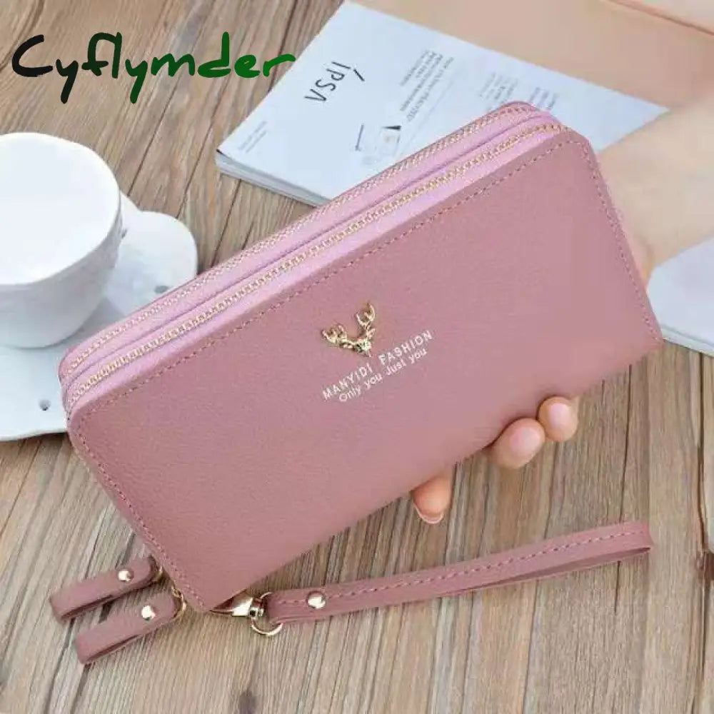 Women Wallet Long Crown Double Zipper Embroidery Thread Ladies Hand Multi-Card Fashion Wild Mobile