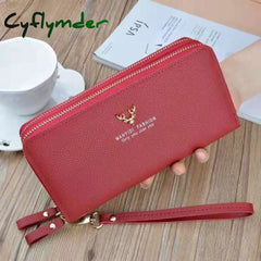 Women Wallet Long Crown Double Zipper Embroidery Thread Ladies Hand Multi-Card Fashion Wild Mobile