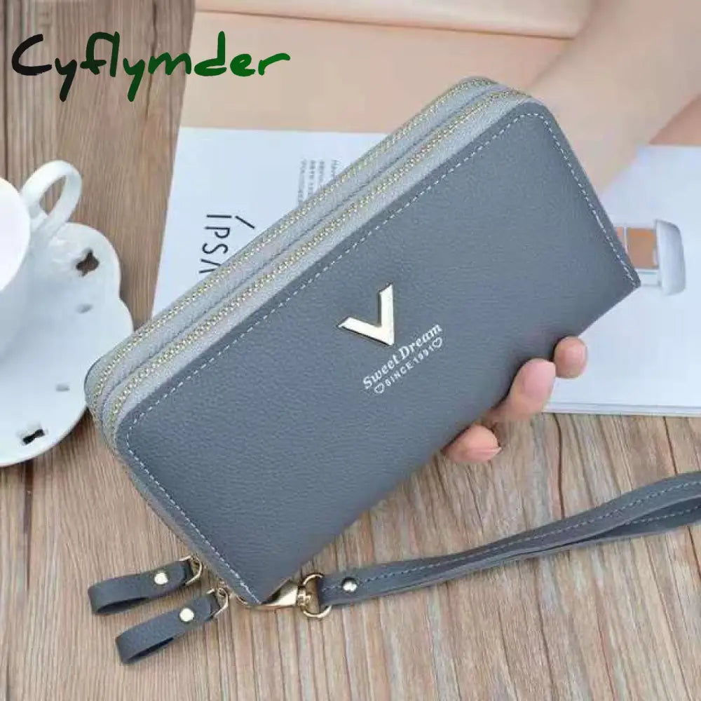 Women Wallet Long Crown Double Zipper Embroidery Thread Ladies Hand Multi-Card Fashion Wild Mobile