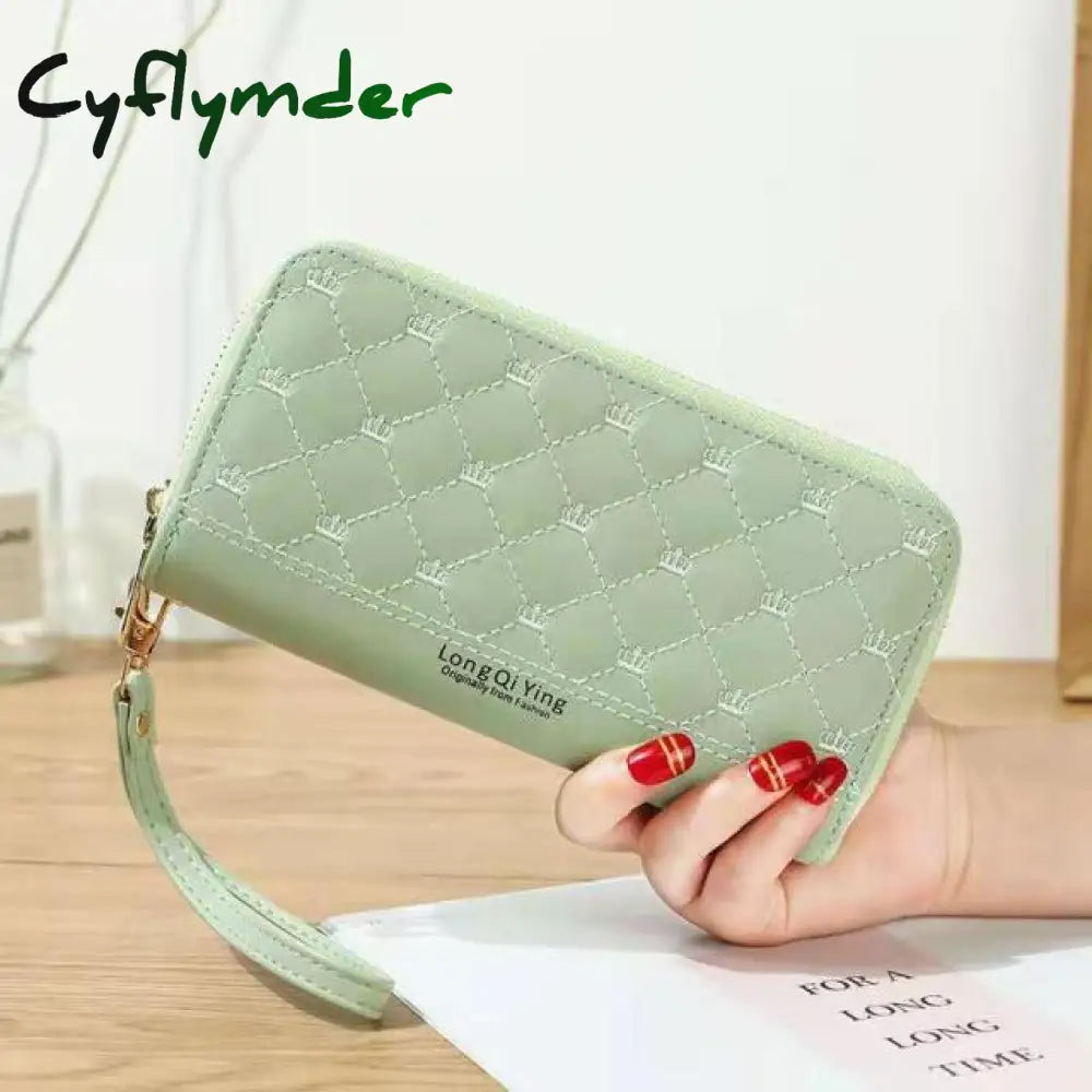 Women Wallet Long Crown Double Zipper Embroidery Thread Ladies Hand Multi-Card Fashion Wild Mobile