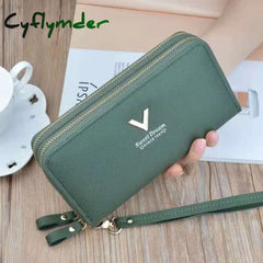 Women Wallet Long Crown Double Zipper Embroidery Thread Ladies Hand Multi-Card Fashion Wild Mobile