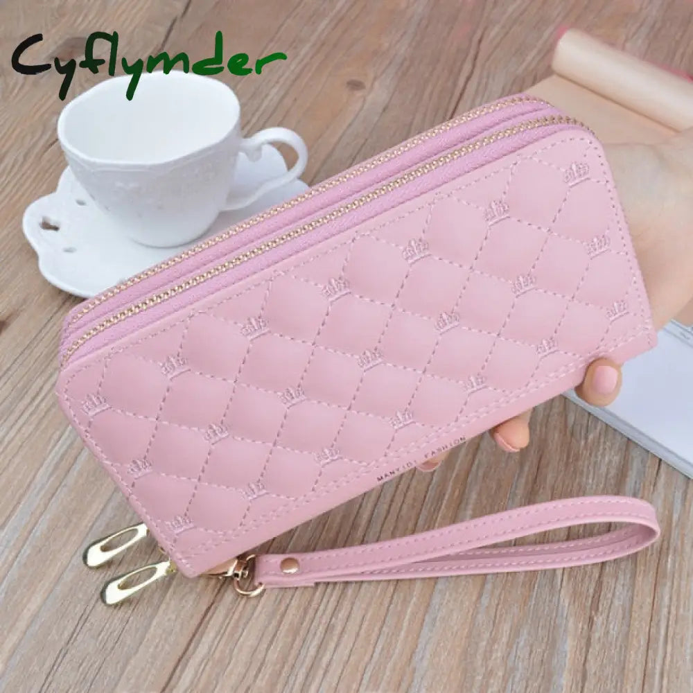 Women Wallet Long Crown Double Zipper Embroidery Thread Ladies Hand Multi-Card Fashion Wild Mobile