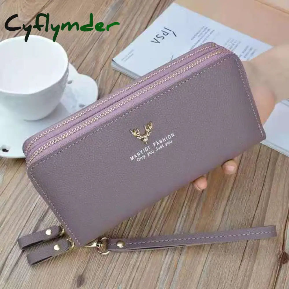 Women Wallet Long Crown Double Zipper Embroidery Thread Ladies Hand Multi-Card Fashion Wild Mobile