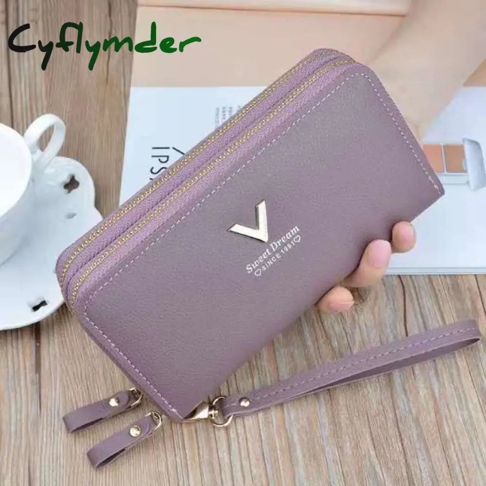 Women Wallet Long Crown Double Zipper Embroidery Thread Ladies Hand Multi-Card Fashion Wild Mobile