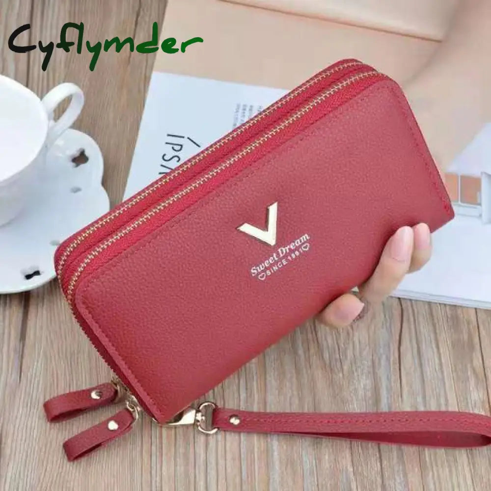 Women Wallet Long Crown Double Zipper Embroidery Thread Ladies Hand Multi-Card Fashion Wild Mobile