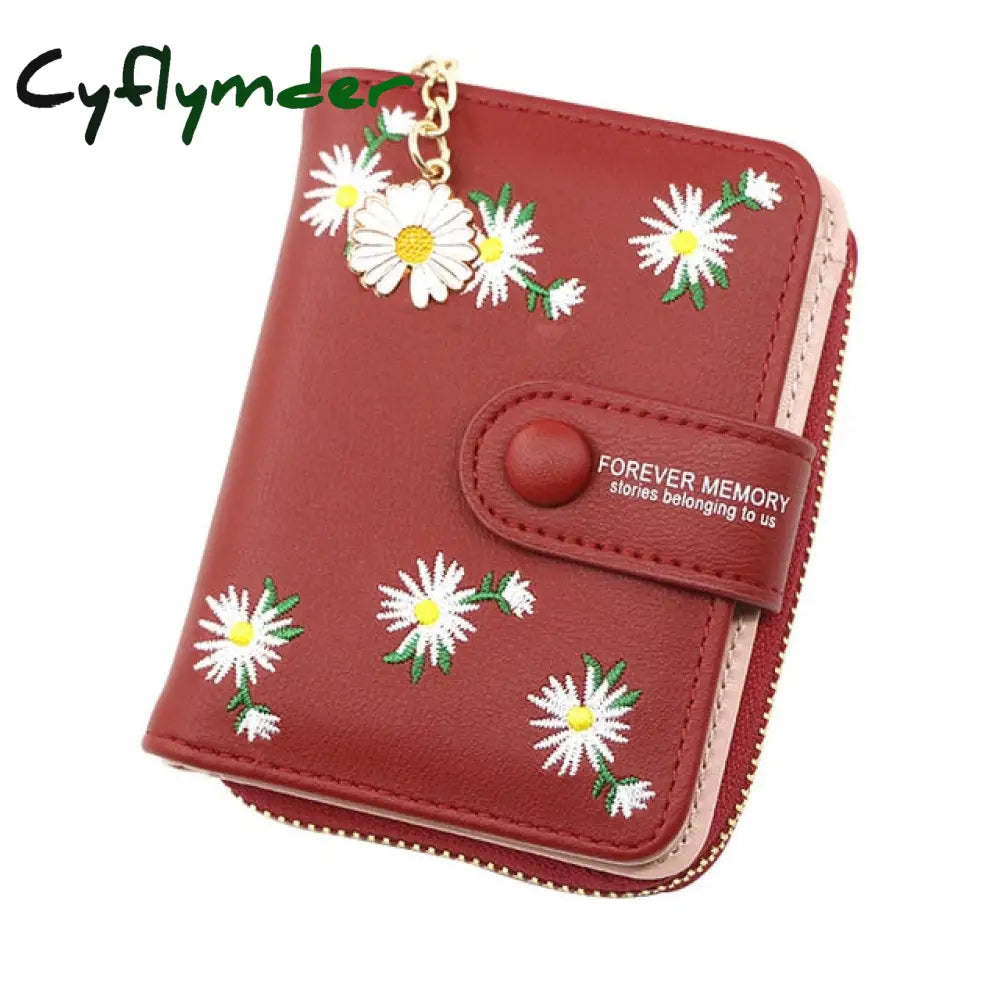 Women Wallets Small Embroidery Leather Purse Ladies Card Bag For Clutch Female Money Clip Wallet Red