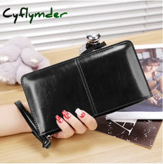 Women’s Vintage Oil Wax Leather Zipper Clutch Wallet Female Large Capacity Coin Purse Ladies