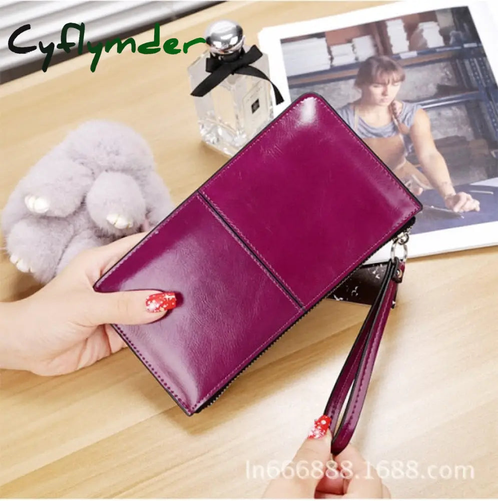 Women’s Vintage Oil Wax Leather Zipper Clutch Wallet Female Large Capacity Coin Purse Ladies