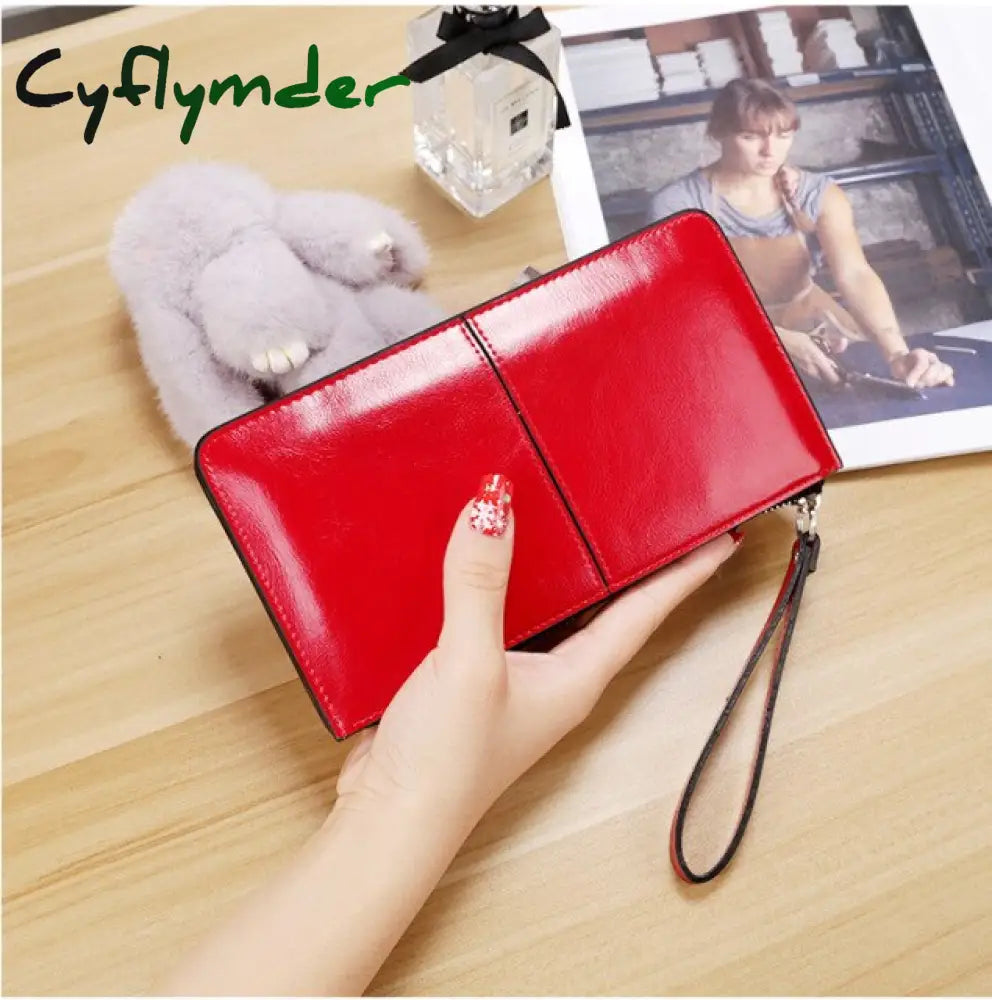 Women’s Vintage Oil Wax Leather Zipper Clutch Wallet Female Large Capacity Coin Purse Ladies