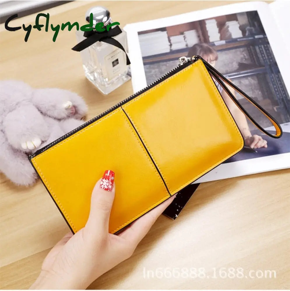 Women’s Vintage Oil Wax Leather Zipper Clutch Wallet Female Large Capacity Coin Purse Ladies