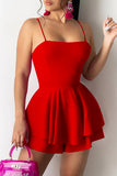 Cyflymder - Rose Red Sexy Casual Solid Backless Spaghetti Strap Sleeveless Dress