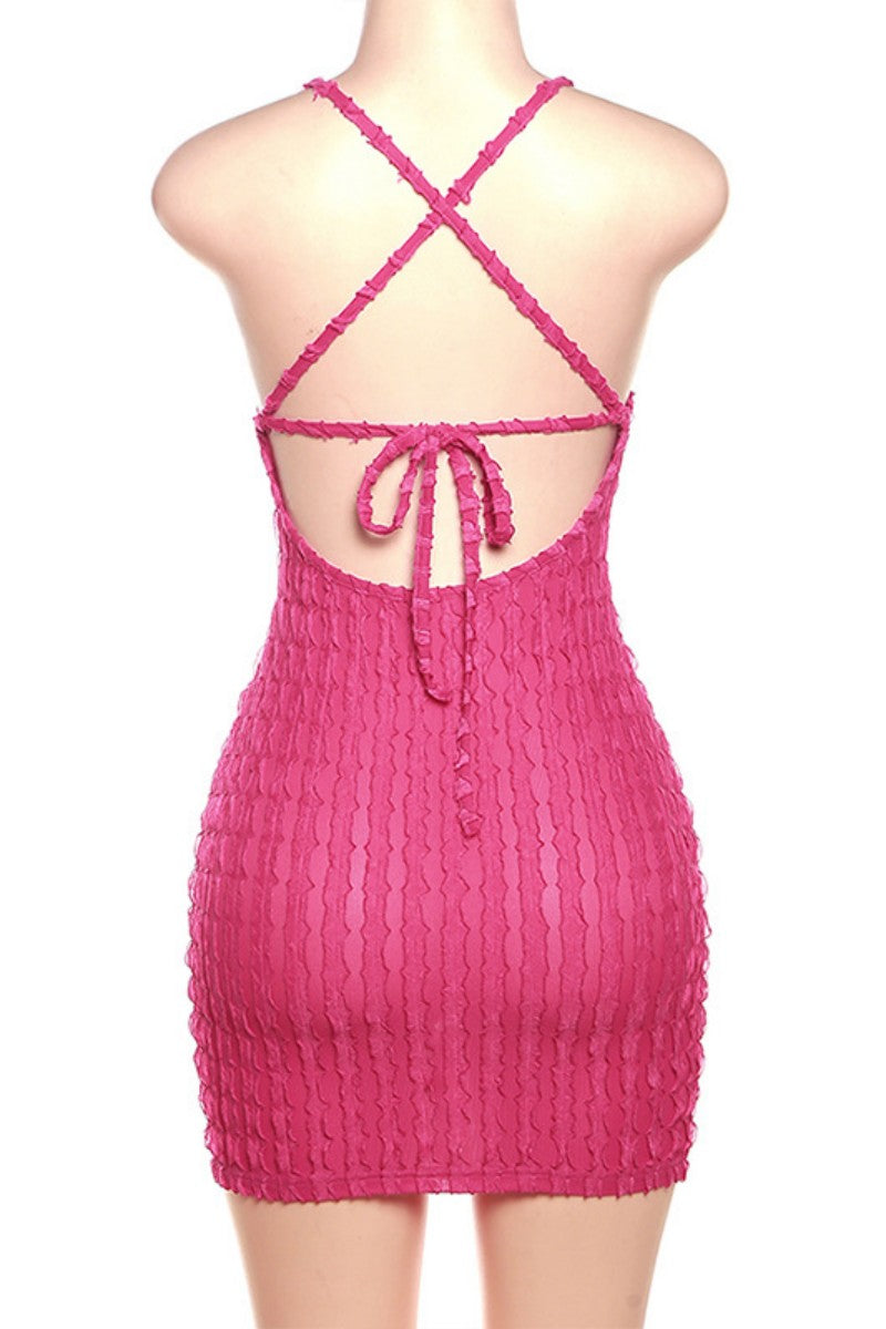 Cyflymder - Pink Sexy Solid Bandage Backless Spaghetti Strap Sleeveless Dress Dresses