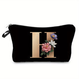 Cyflymder  Flower & Letter Print Cosmetic Bag, Zipper Portable Makeup Pouch, Lightweight Coin Purse