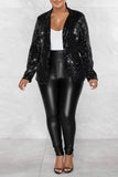 Cyflymder - Silver Celebrities Solid Sequins Patchwork Turn-back Collar Outerwear
