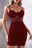 Cyflymder - Purplish Red Sexy Solid Backless Beading Spaghetti Strap Sleeveless Dress Dresses