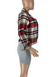 Cyflymder - Red Casual Plaid Print Patchwork Buckle Turn-back Collar Outerwear