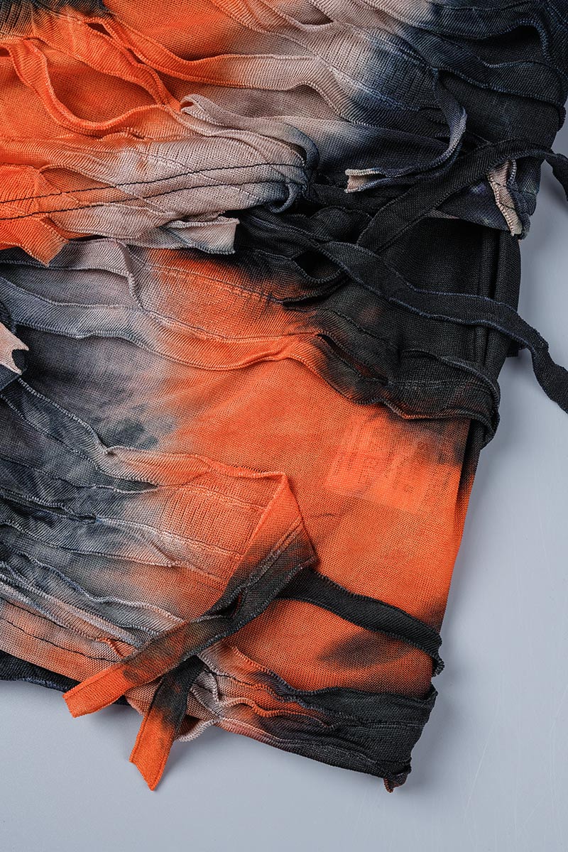 Cyflymder - Apricot Sexy Print Bandage Tie-dye Backless Halter Sleeveless Dress Dresses