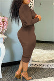 Cyflymder - Apricot Fashion Sexy Solid Patchwork V Neck Long Sleeve Dresses