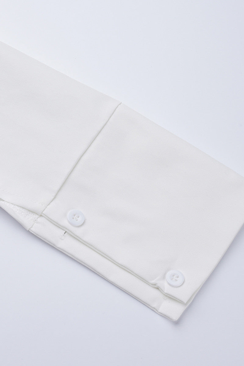 Cyflymder - White Fashion Casual Solid Bandage Turndown Collar Shirt Dress