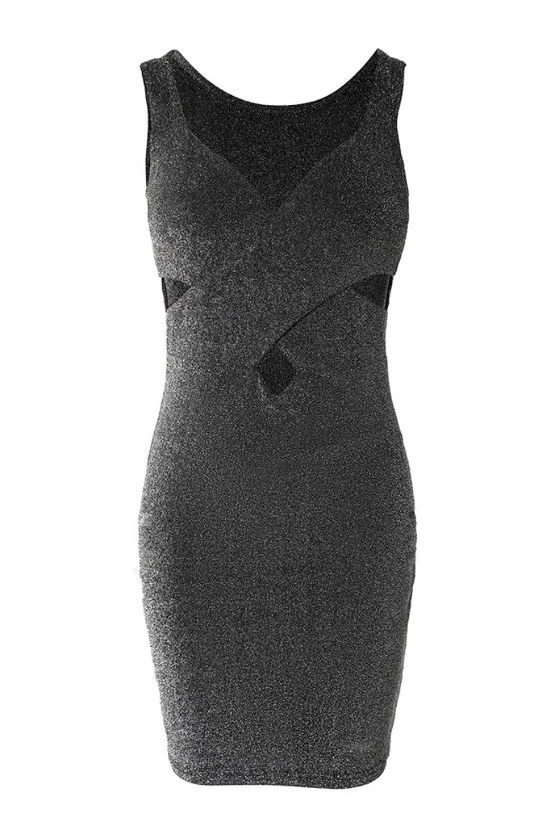 Cyflymder - Silver Sexy Solid Hollowed Out V Neck Vest Dress Dresses