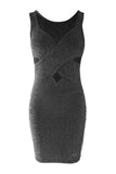 Cyflymder - Silver Sexy Solid Hollowed Out V Neck Vest Dress Dresses